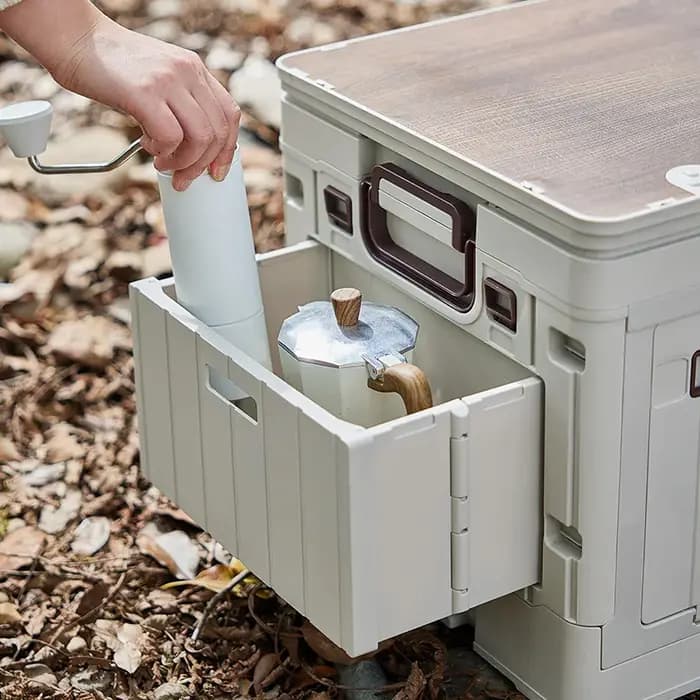 Boîte pliante - Boîte de camping plate de style japonais - Boîte de rangement pliante avec couvercle en bois - Boîte organisatrice de coffre - Boîte de rangement pour cadeaux