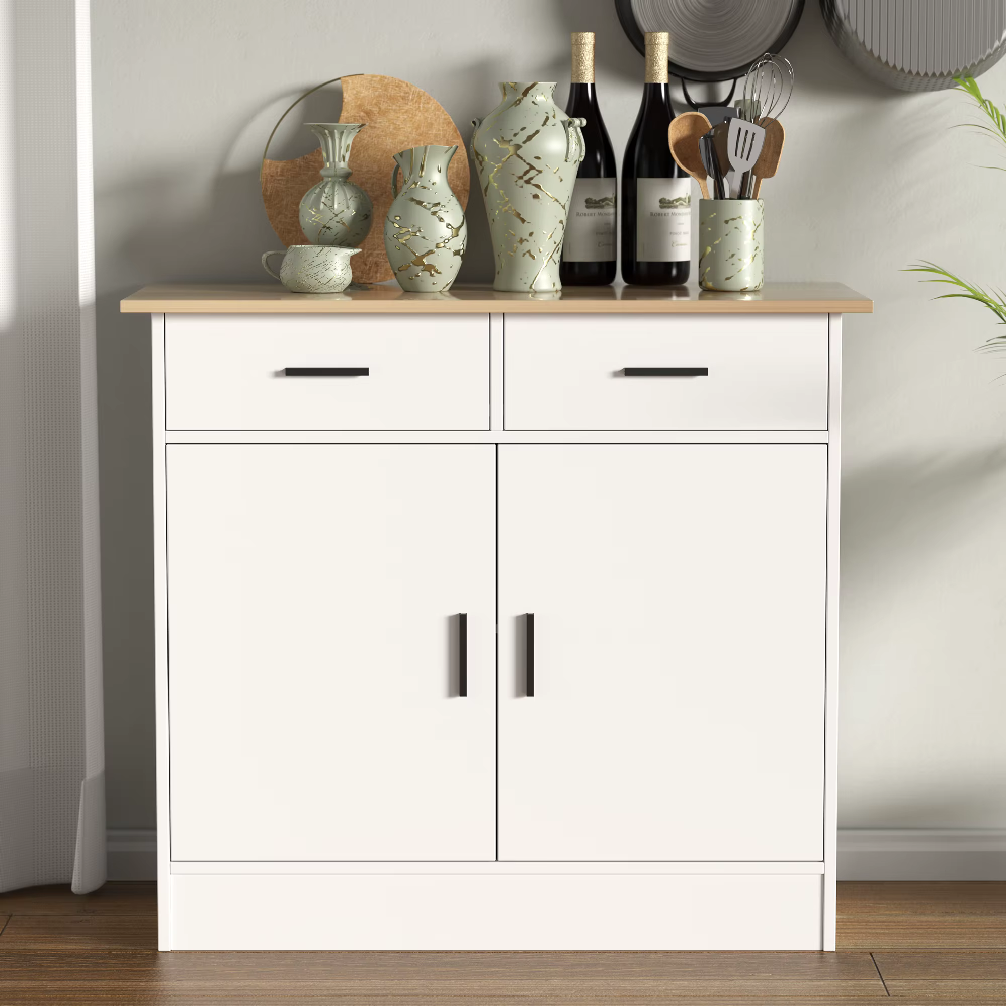 Armoire de rangement de planche avec portes, tiroirs de proximité et étagère flexible, buffet de tab