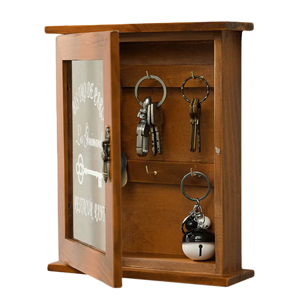 Key EvaluWooden-Armoire à clés, boîte murale, belle porte en verre rétro durable, boîte de rangement
