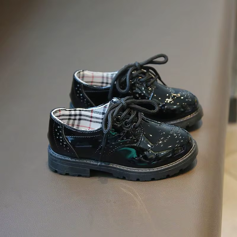 Chaussures en cuir pour enfants bout rond à lacets élégant printemps doux confortable 21-37 Style Ba