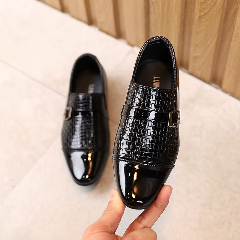 Chaussures plates en cuir pour enfants, chaussures de scène pour garçons, fête, mariage, occasions f