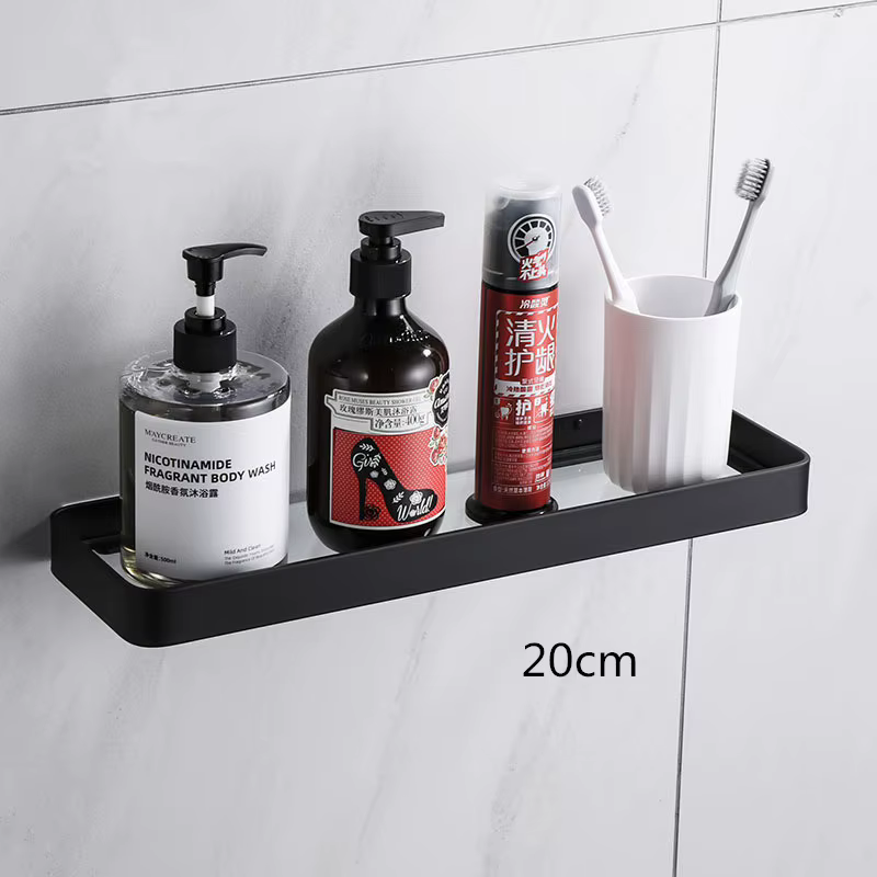Étagère de salle de bain, étagère de douche avec barre en aluminium, étagère en verre blanc, étagère