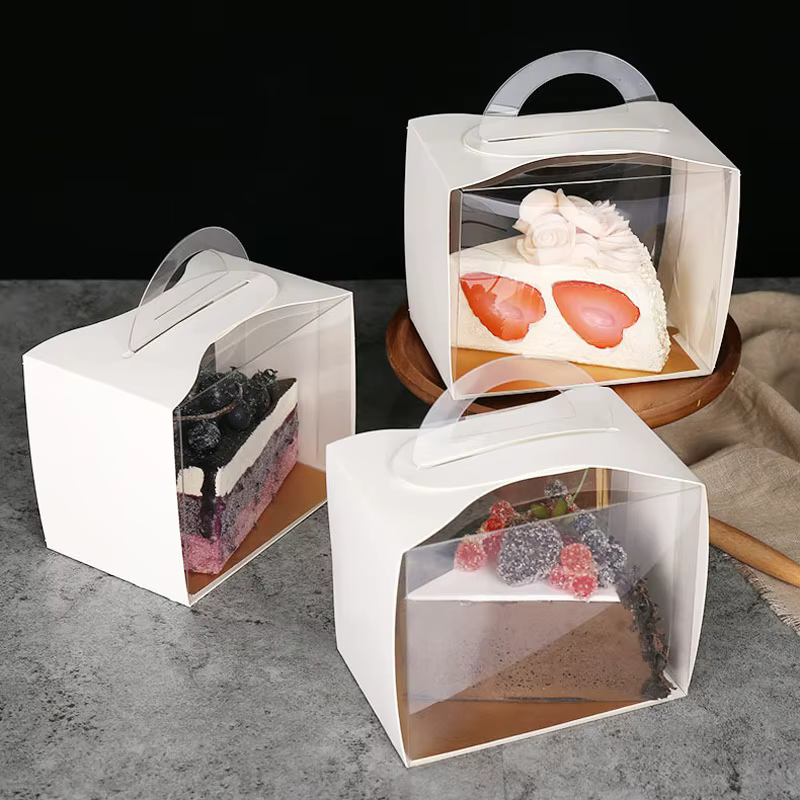 Boîte en carton blanc transparent portable, 200 pièces/lot, boîte à gâteau en dés avec mousse, boîte