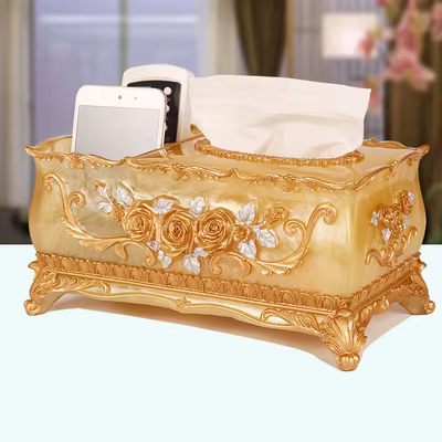 Boîte à mouchoirs multifonctionnelle pastorale, boîte de rangement créative en résine de luxe de sty