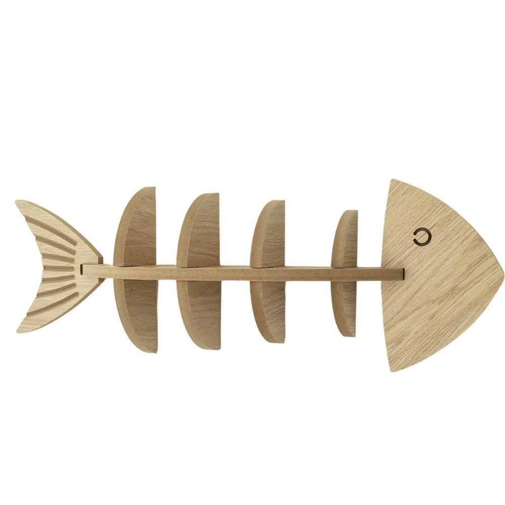 Étagère murale vintage en bois en forme de poisson, étagère multi-niveaux en forme d'arête de poisso