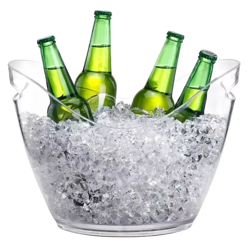 Nouveau seau de stockage de glaçons en plastique transparent 4L/8L ou bouteilles de Champagne refroi