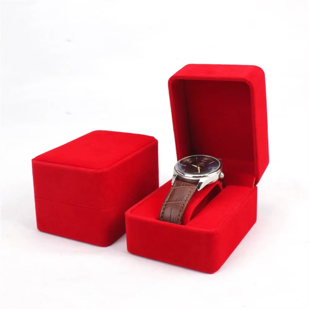 Boîte de montre en velours avec coins arrondis, boîte d'emballage cadeau, rangement de bijoux, prése