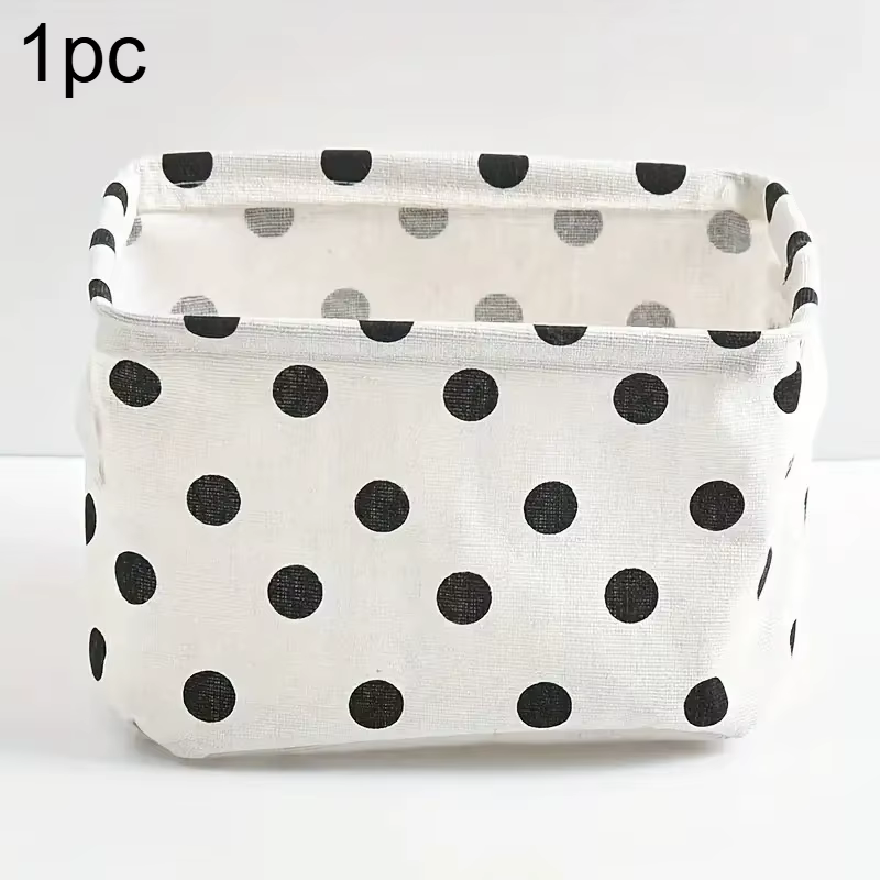 Boîte de rangement mignonne à pois noirs et blancs avec poignée, organisateur de bureau moderne blan