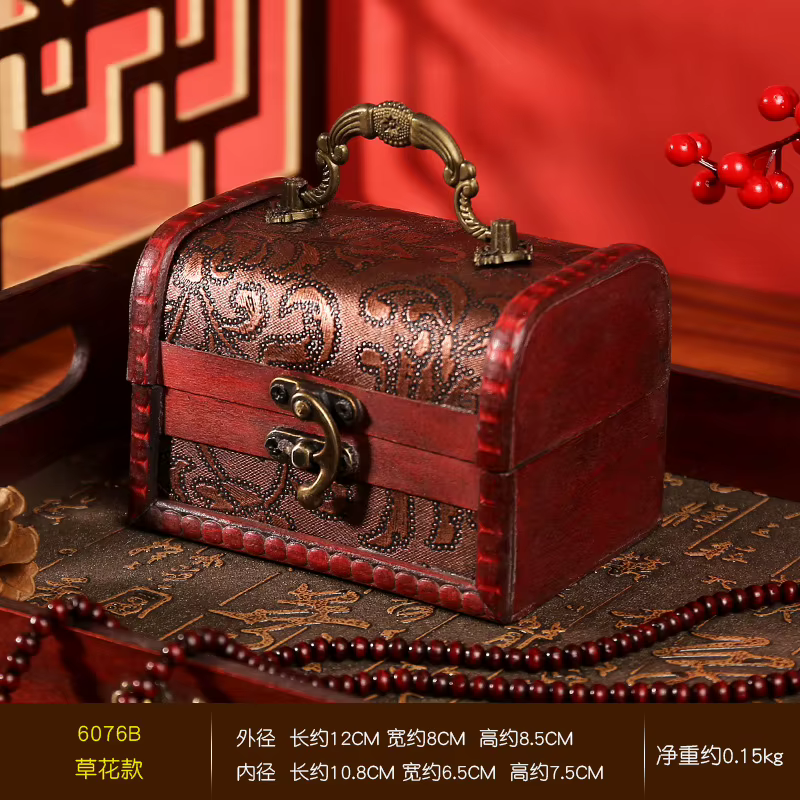 Boîte de rangement pour bijoux Yuan Datou en bois antique rétro avec cristal et pierre verte - Meill