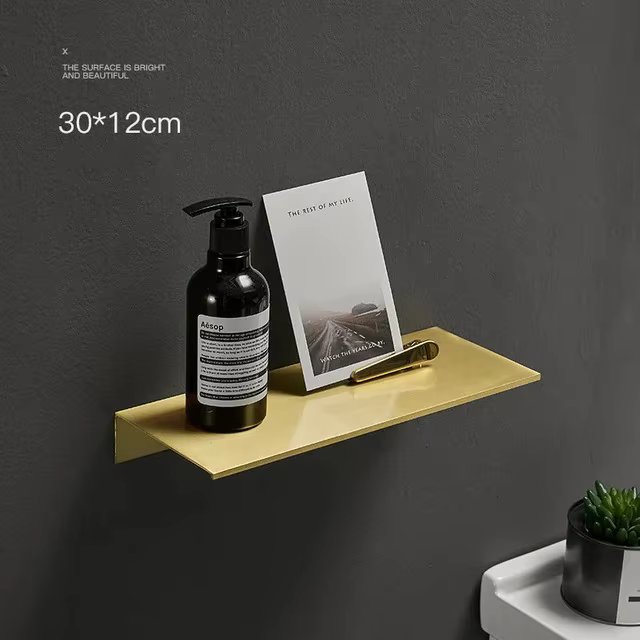 Étagère de salle de bain en métal doré brossé, support de rangement mural, lavabo, perçage, grande é