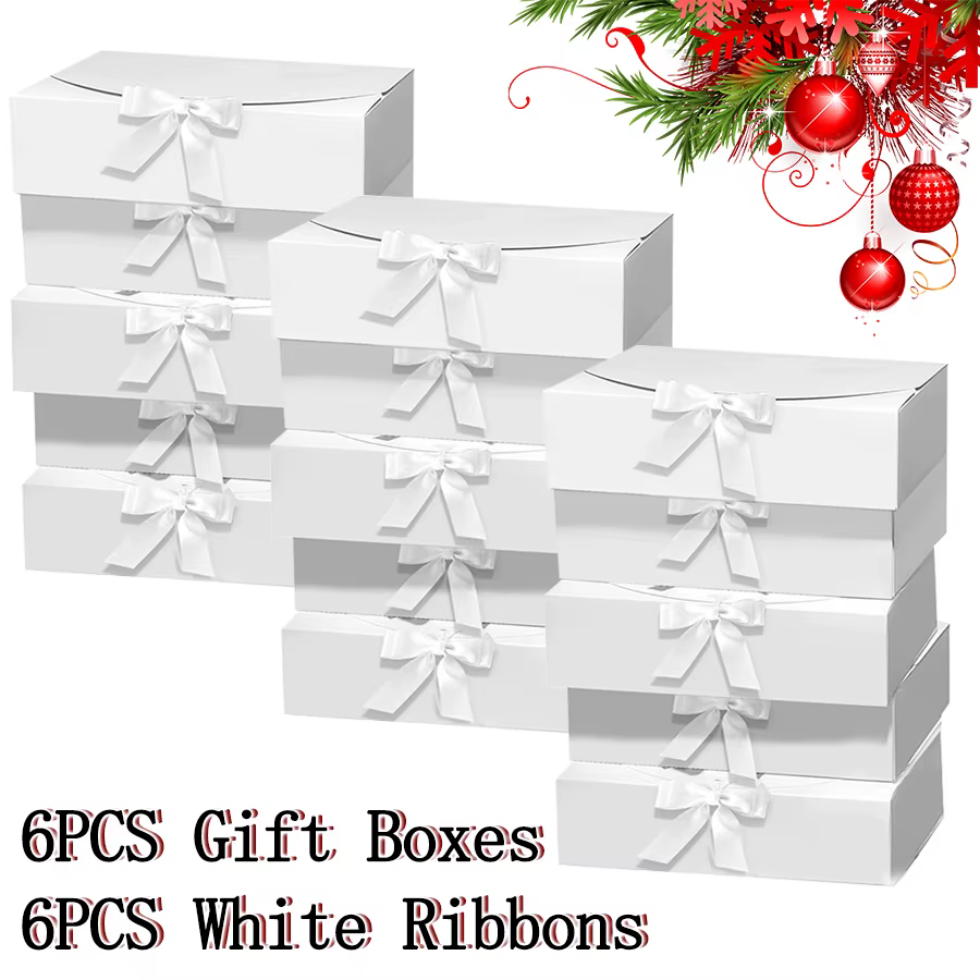 Grande boîte-cadeau blanche 6 pièces, boîte-cadeau de noël de mariage de luxe 27x20x8cm pour proposi