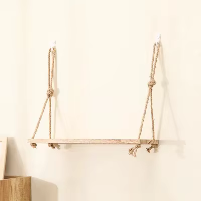 Étagères flottantes en bois pour plantes murales, fleur, balançoire en bois, corde suspendue, rangem