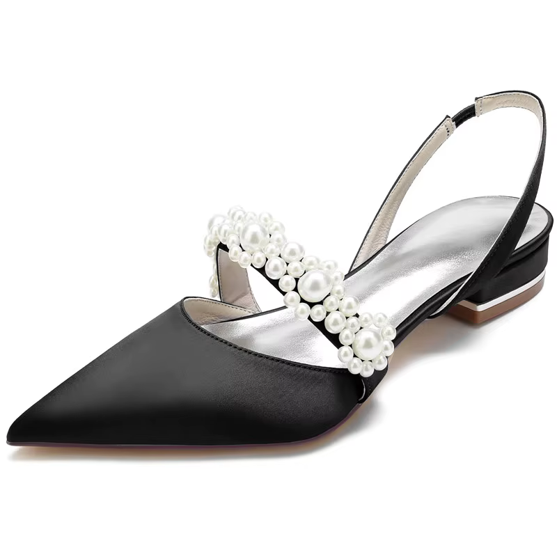 Chaussures plates en Satin à bout pointu pour femmes, chaussures plates à bride, pour mariée, demois