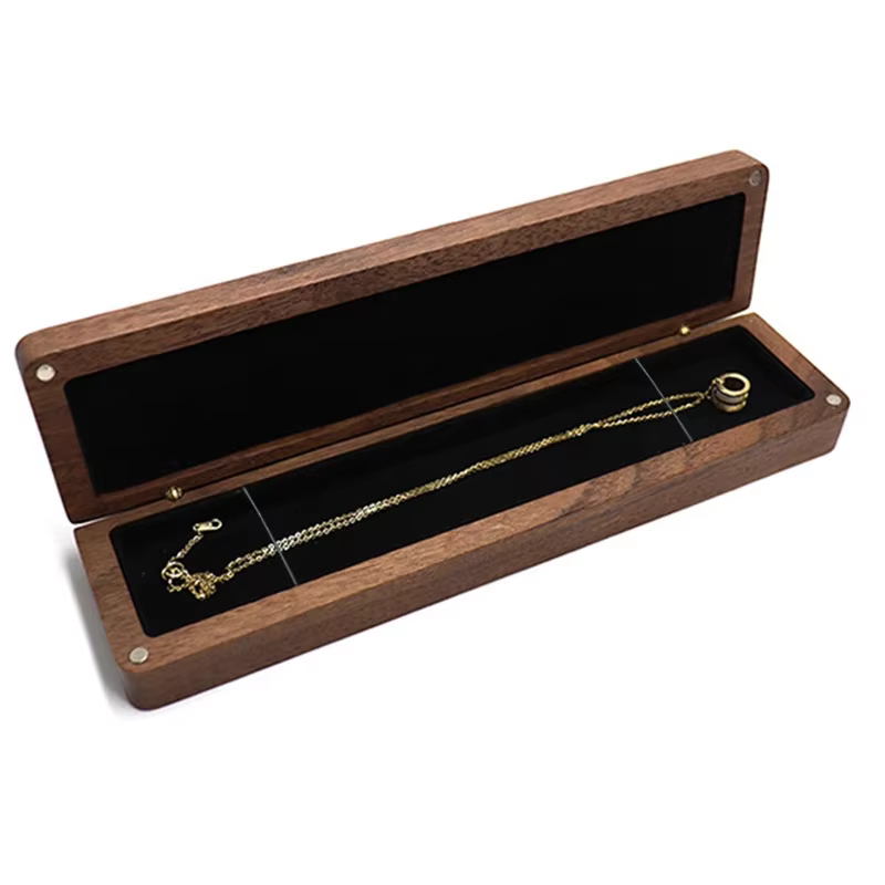 Boîte à bijoux carrée en noyer noir, boîte à collier vintage en bois, boîte de rangement pour bijoux