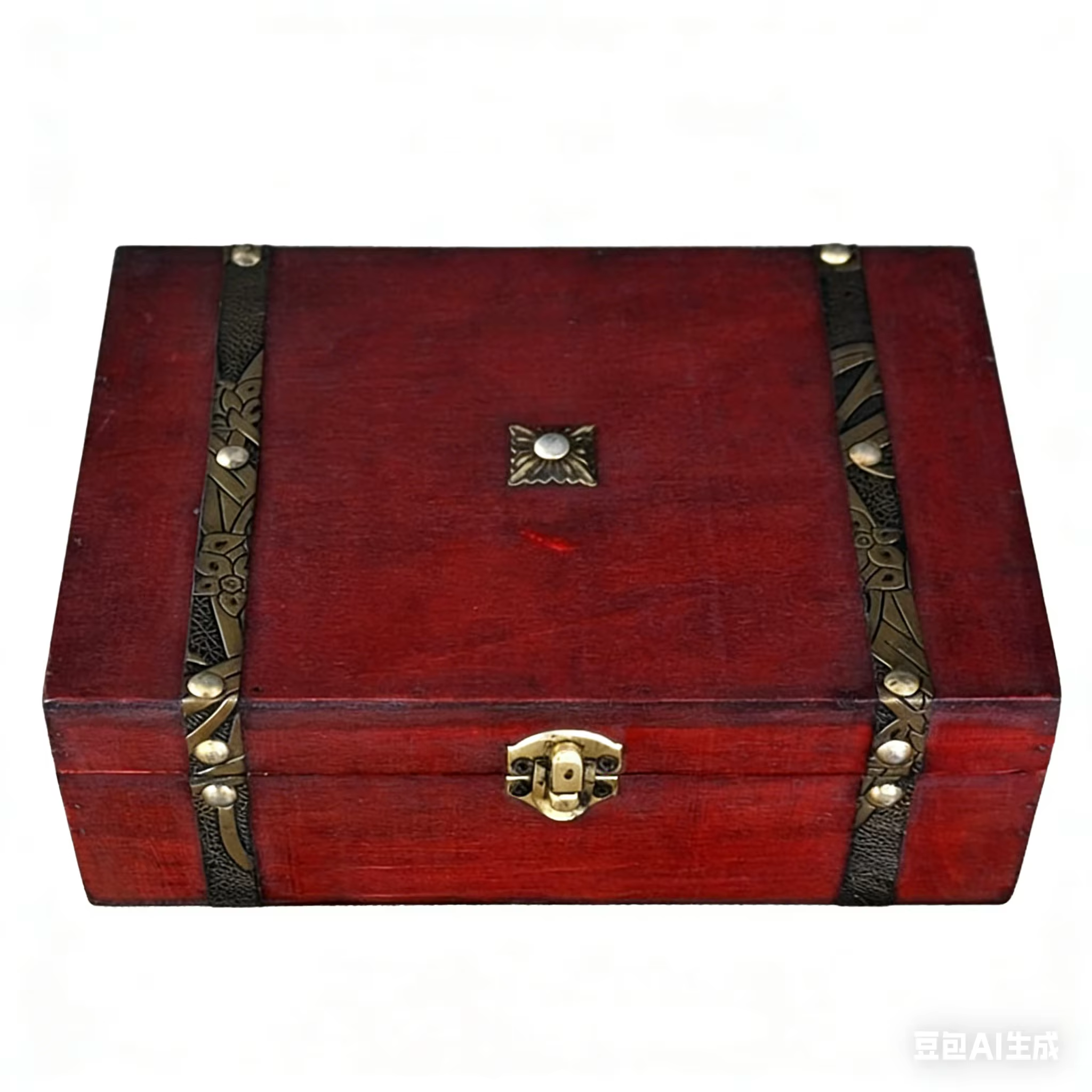 Boîte de rangement vintage en bois foncé avec accents en laiton, loquet décoratif, organisateur en b