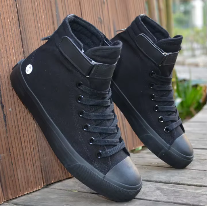 Baskets montantes en toile blanche pour hommes et femmes, chaussures décontractées unisexes, respira