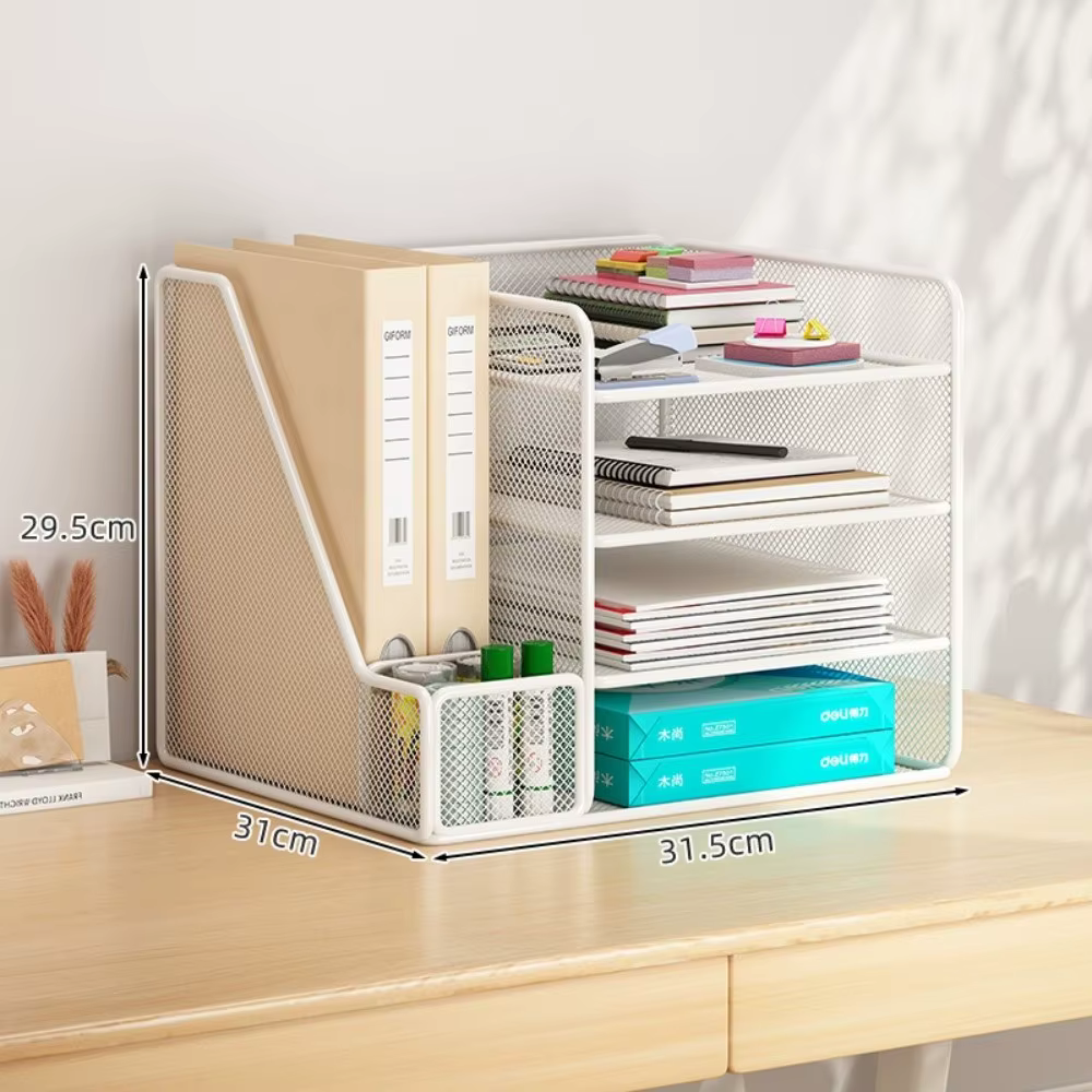 Organisateur de bureau en métal multifonctionnel avec rangement intégré, étagère de rangement de doc