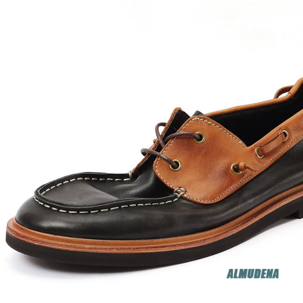 Mocassins bateau rétro pour hommes bicolores, à lacets, semelle plate, confortables et polyvalents p