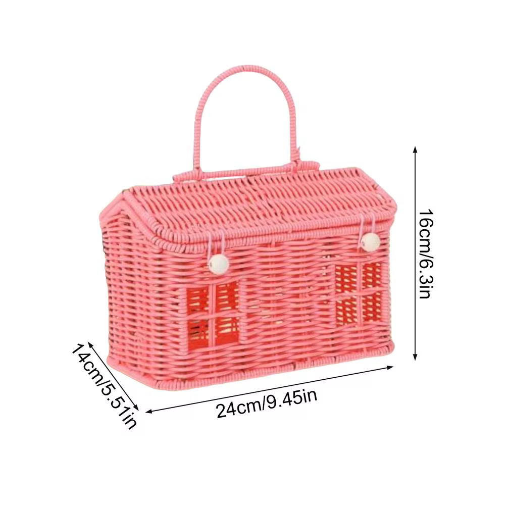 Panier en rotin en forme de maison avec couvercle, décoratif fait main ﻿   Panier de rangement pliab