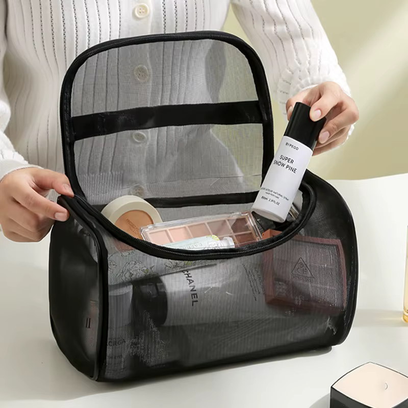 Trousse de toilette, rangement de voyage, pochette à cosmétiques, fourre-tout en maille, trousse de 