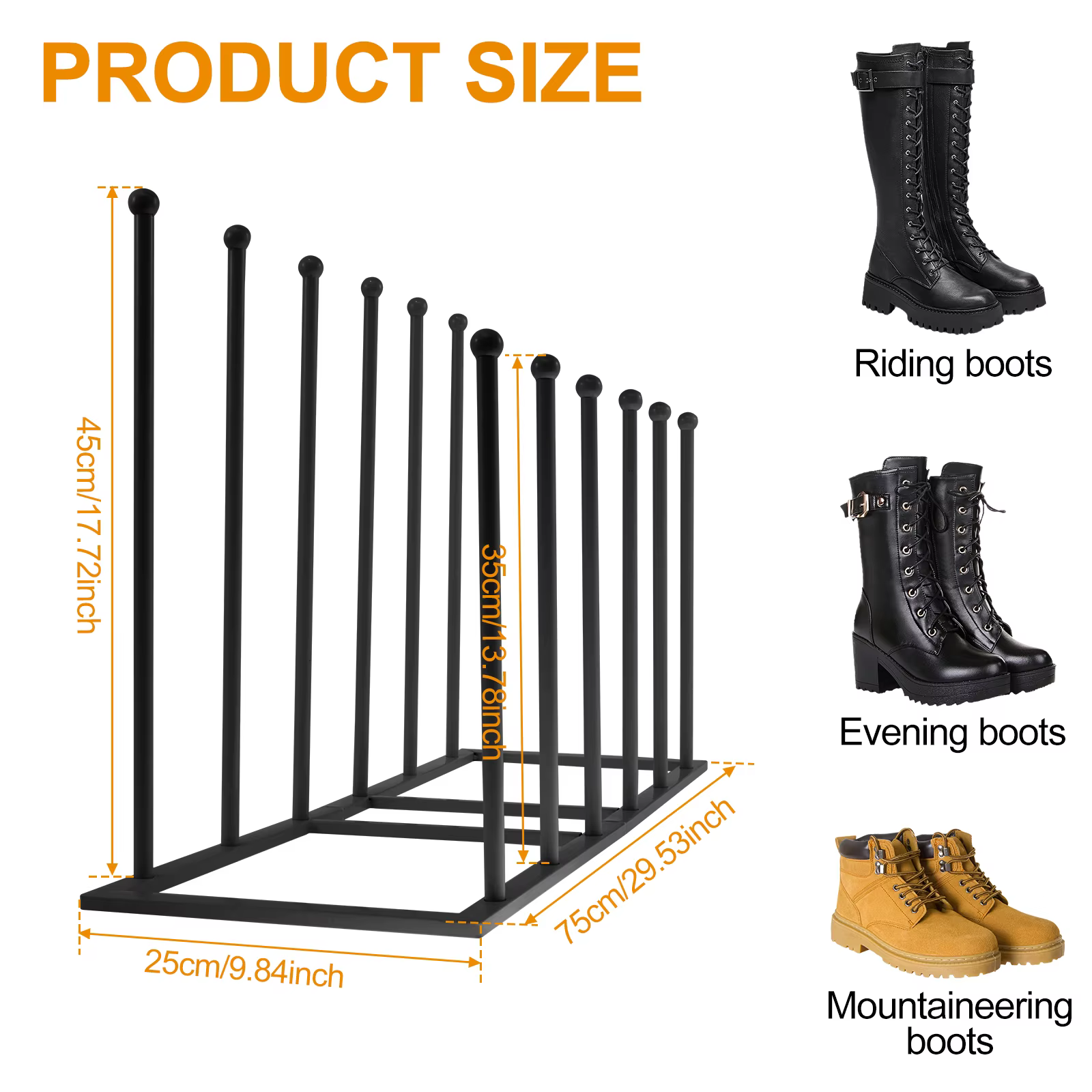 Support de rangement pour bottes sur pied, organisateur en métal, support de rangement pour bottes h