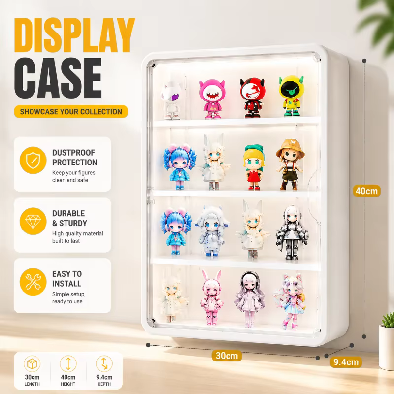 Armoire de rangement murale blanche anti-poussière à 4 niveaux, disposition en grille multi-spécific