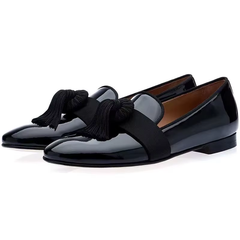 2025 noir gland chaussures homme bout pointu en cuir verni sans lacet appartements mâle mode chaussu