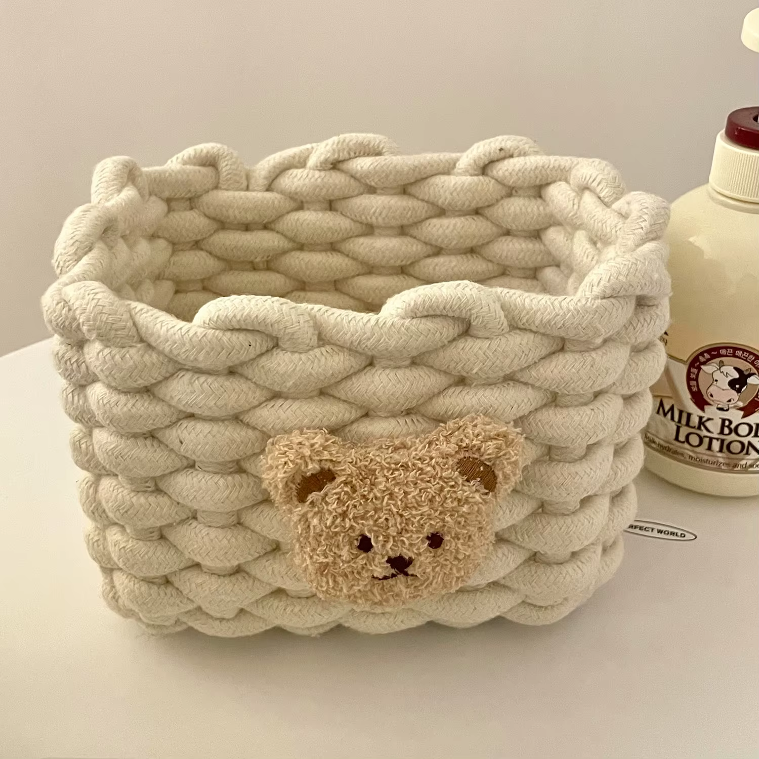 Panier de rangement en corde de coton tissé à la main, animaux de dessin animé, petit ours, jouets p