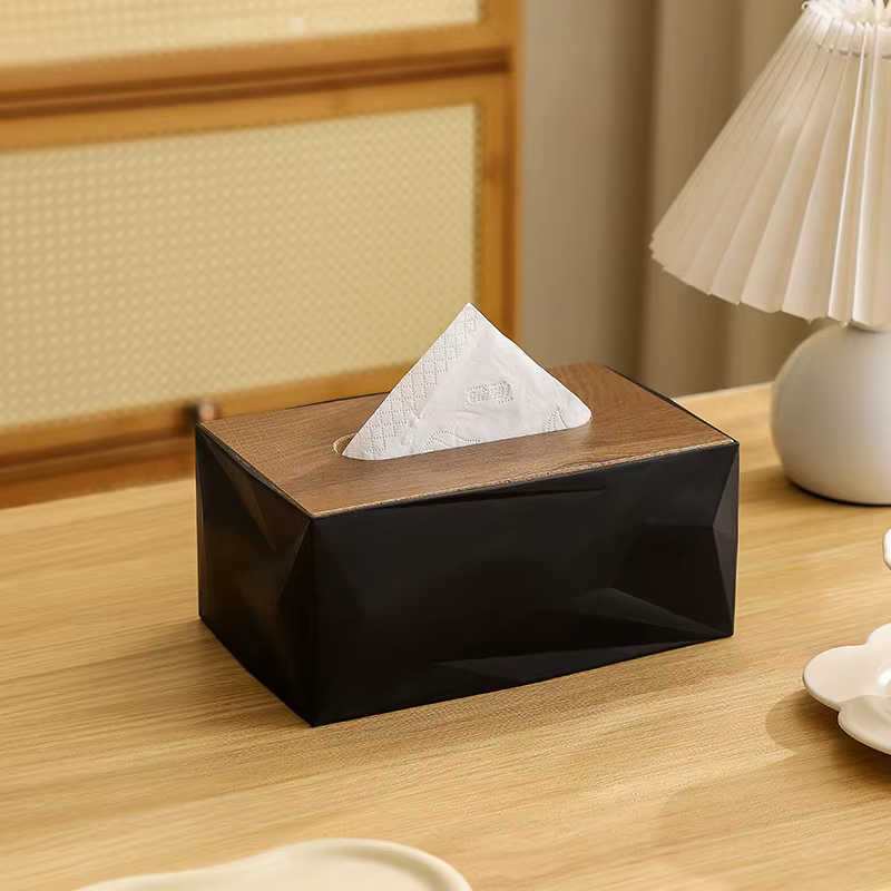 Boîte à mouchoirs de grande capacité avec couvercle en bois, design minimaliste élégant, décoration 