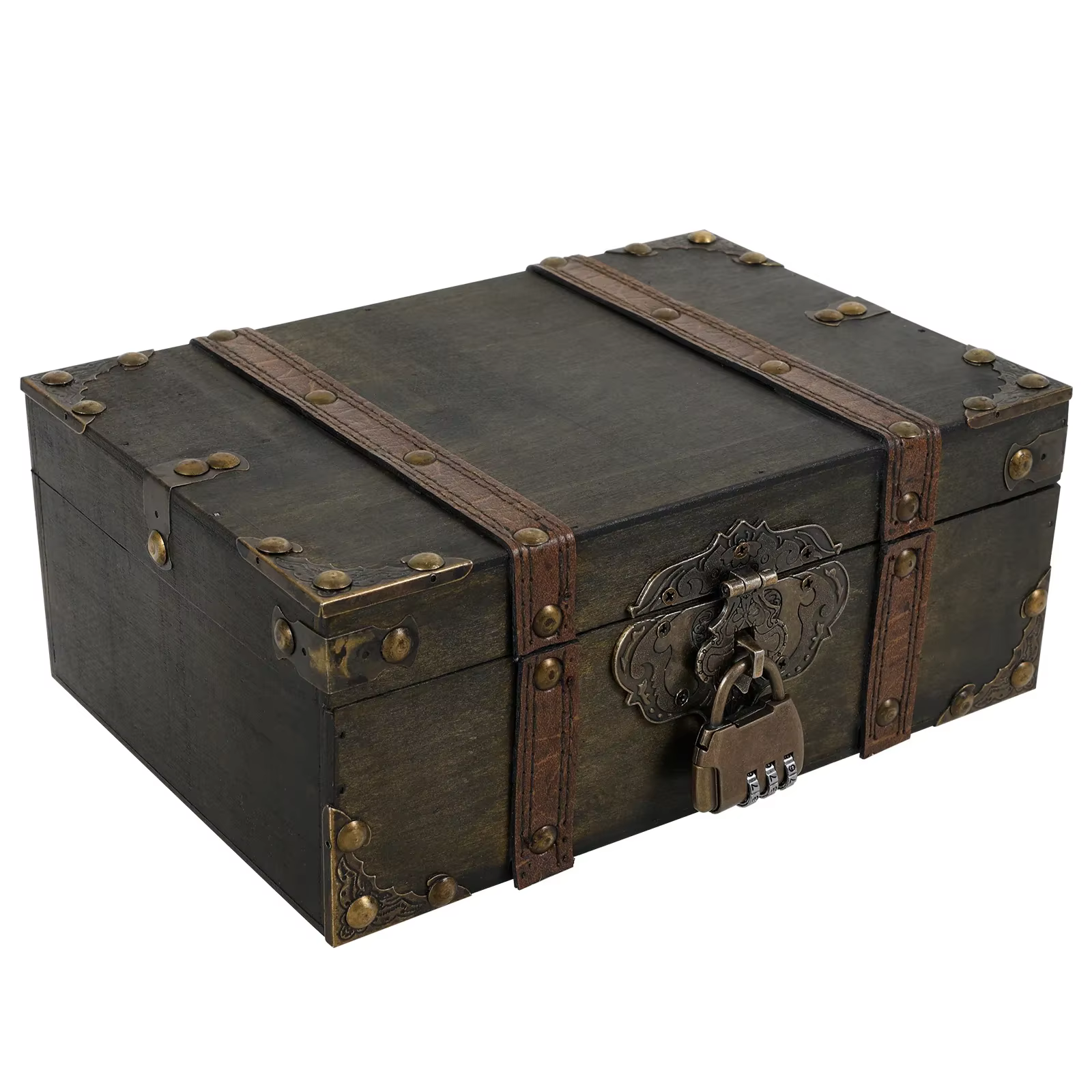 Boîte à bijoux vintage en bois avec serrure à combinaison, coffre au trésor antique pour ranger bibe