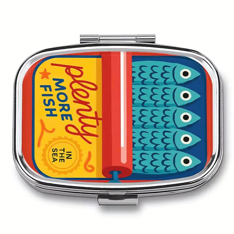 1 boîte à pilules vintage en métal sur le thème des sardines - Boîte de rangement pour médicaments à