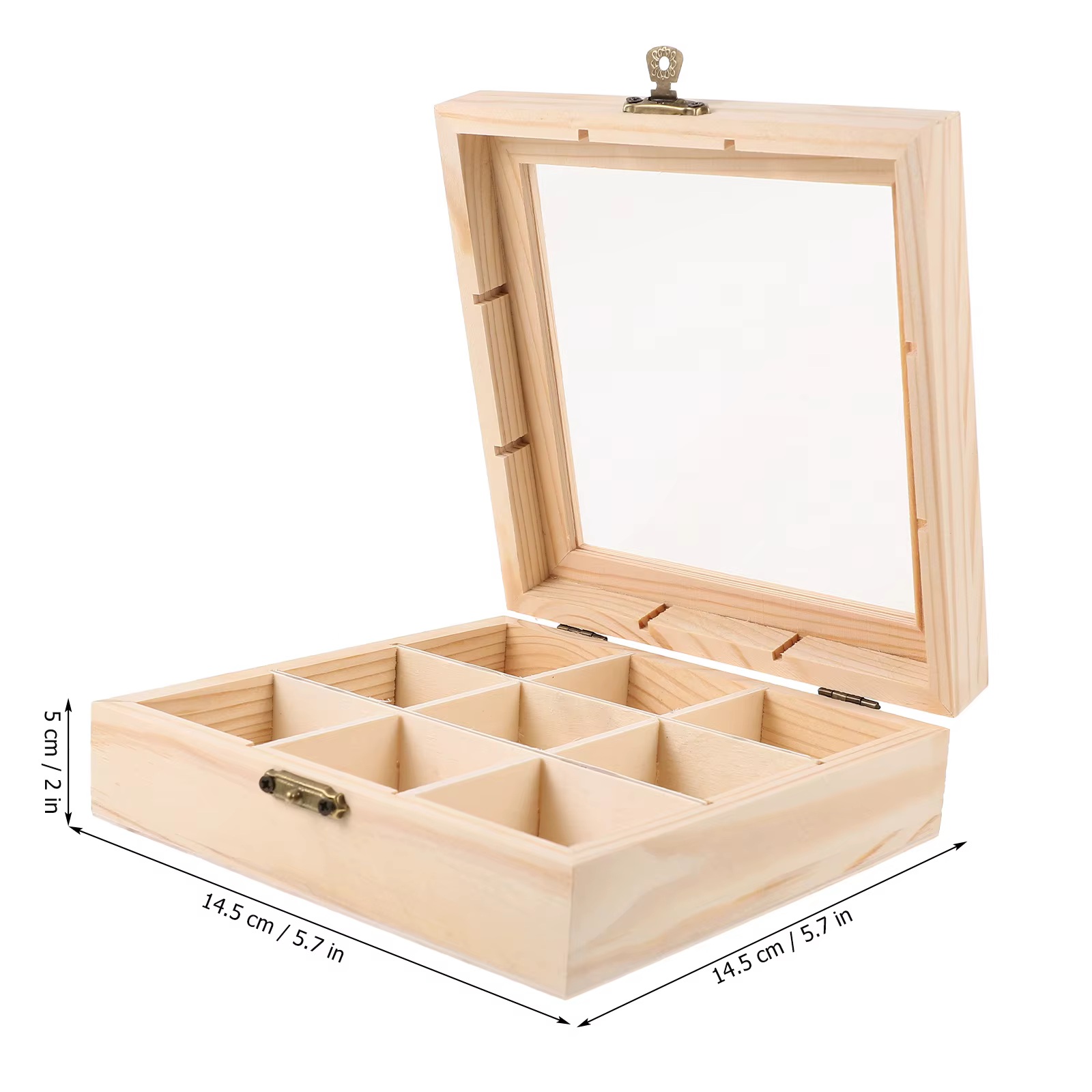 Boîte à thé en bois 9 grilles, boîte de rangement de thé multifonctionnelle 14,5x14,5x5,00cm, boîtes