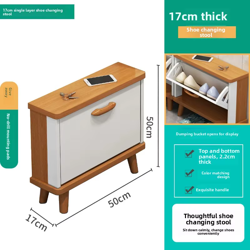 Meuble à chaussures basculant ultra-mince de style nordique, avec tabouret intégré pour entrée intér