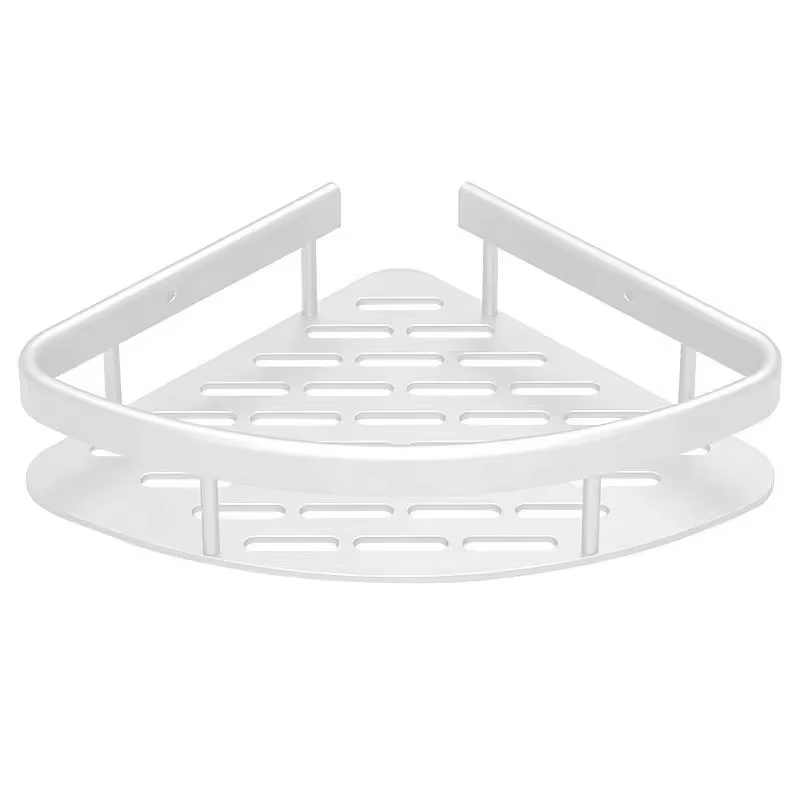 Étagère de rangement de salle de bains de type ventouse d'angle triangulaire blanc, étagère de range