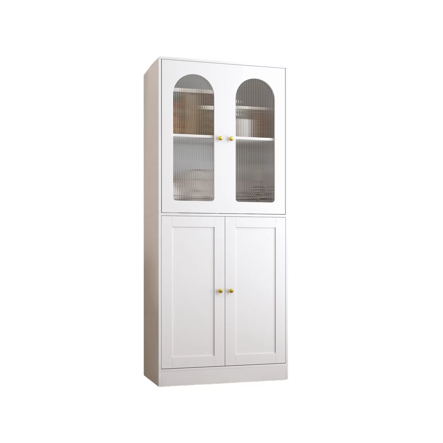 Blanc 4 portes salon affichage armoire de rangement cannelé porte en verre bibliothèque 1.8m étagère