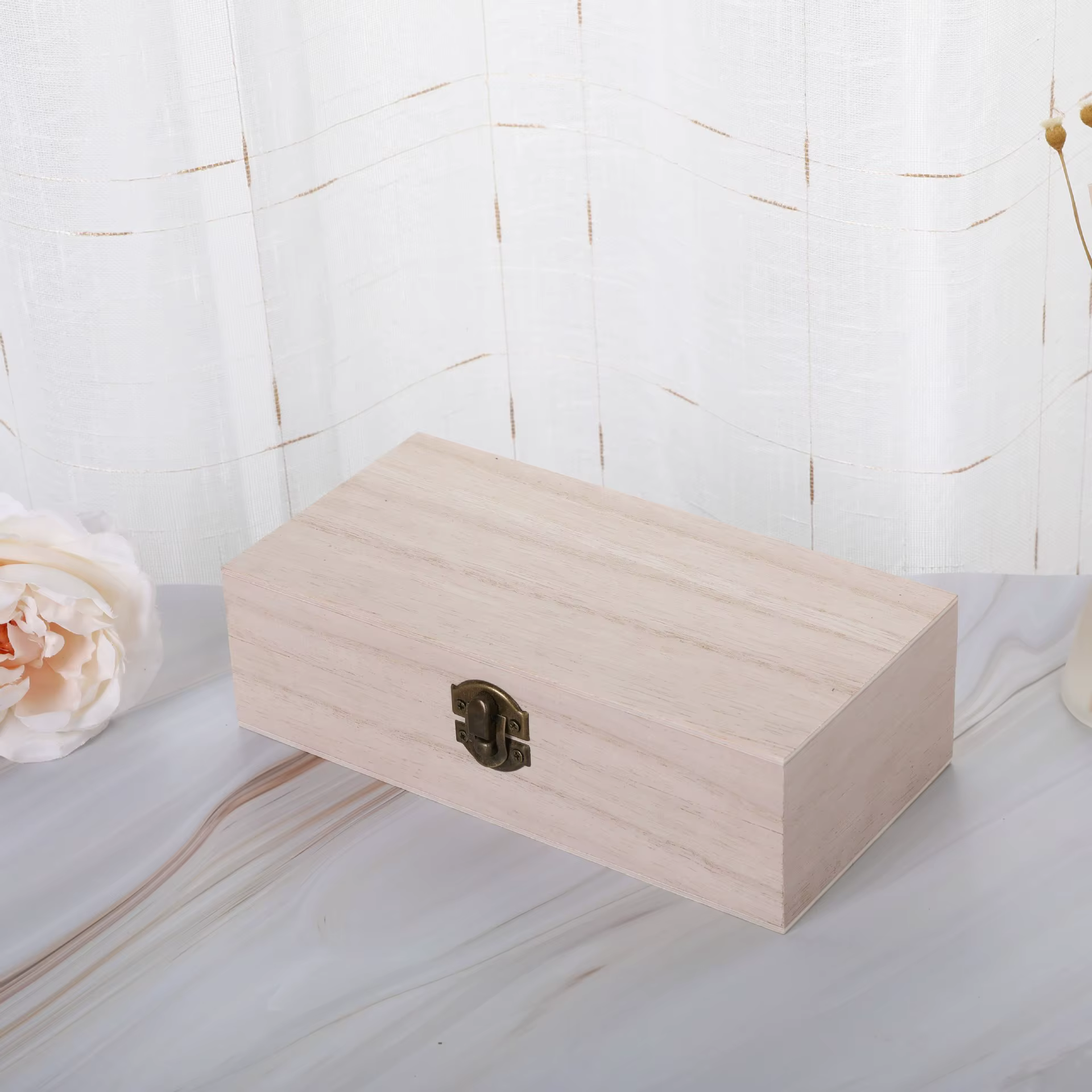 Boîte de rangement rectangulaire rétro en bois, organisateur de bureau à clapet, boîte-cadeau de bij