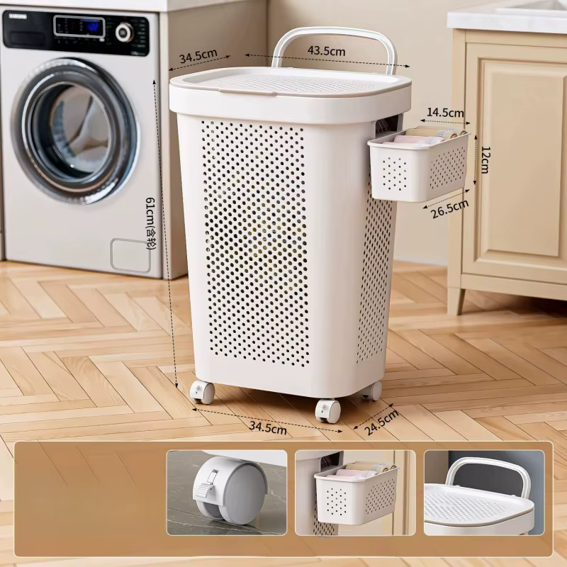 Panier à vêtements sales avec couvercle, panier de rangement, panier à linge de salle de bain, panie