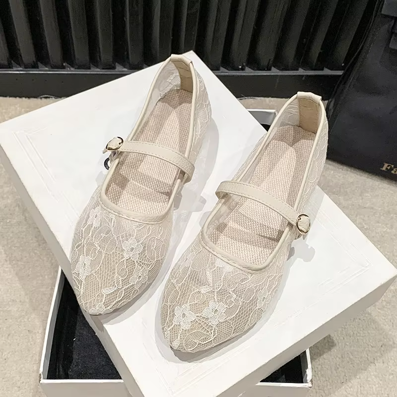 Chaussures Mary Jane en dentelle pour femmes, style mode, à enfiler, confortables, style urbain, sem