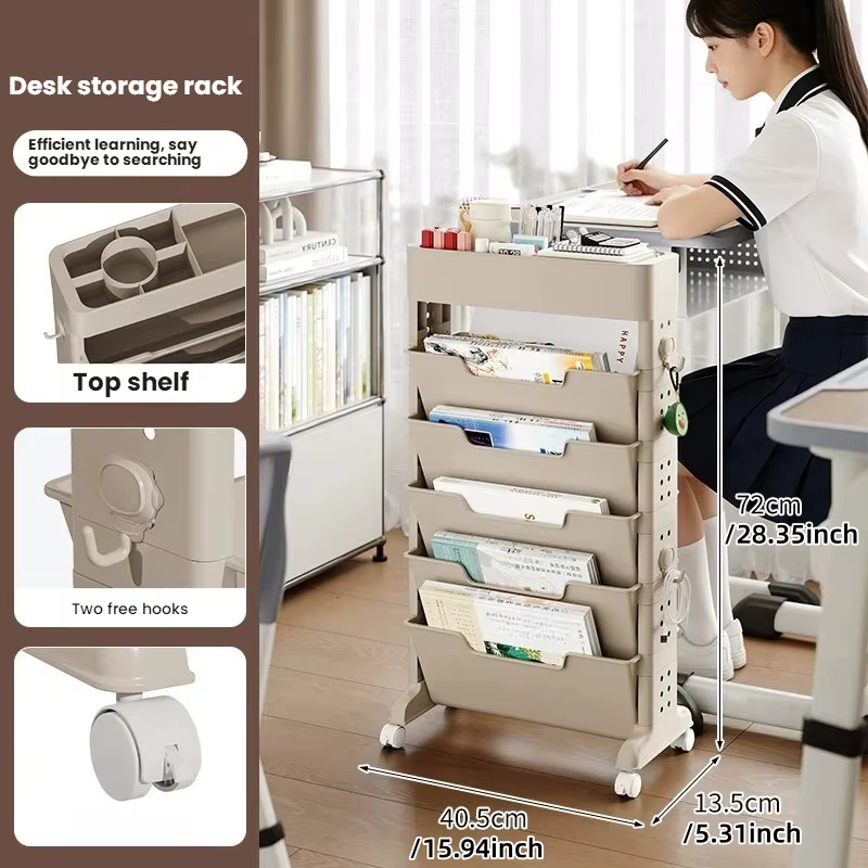 Étagère d'appoint, support de rangement pour cartable, chariot mobile multi-niveaux pour la maison, 