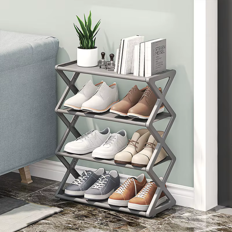 Étagère à chaussures multifonctionnelle de type X, 4 niveaux, stable, pliable, pour la maison, le do