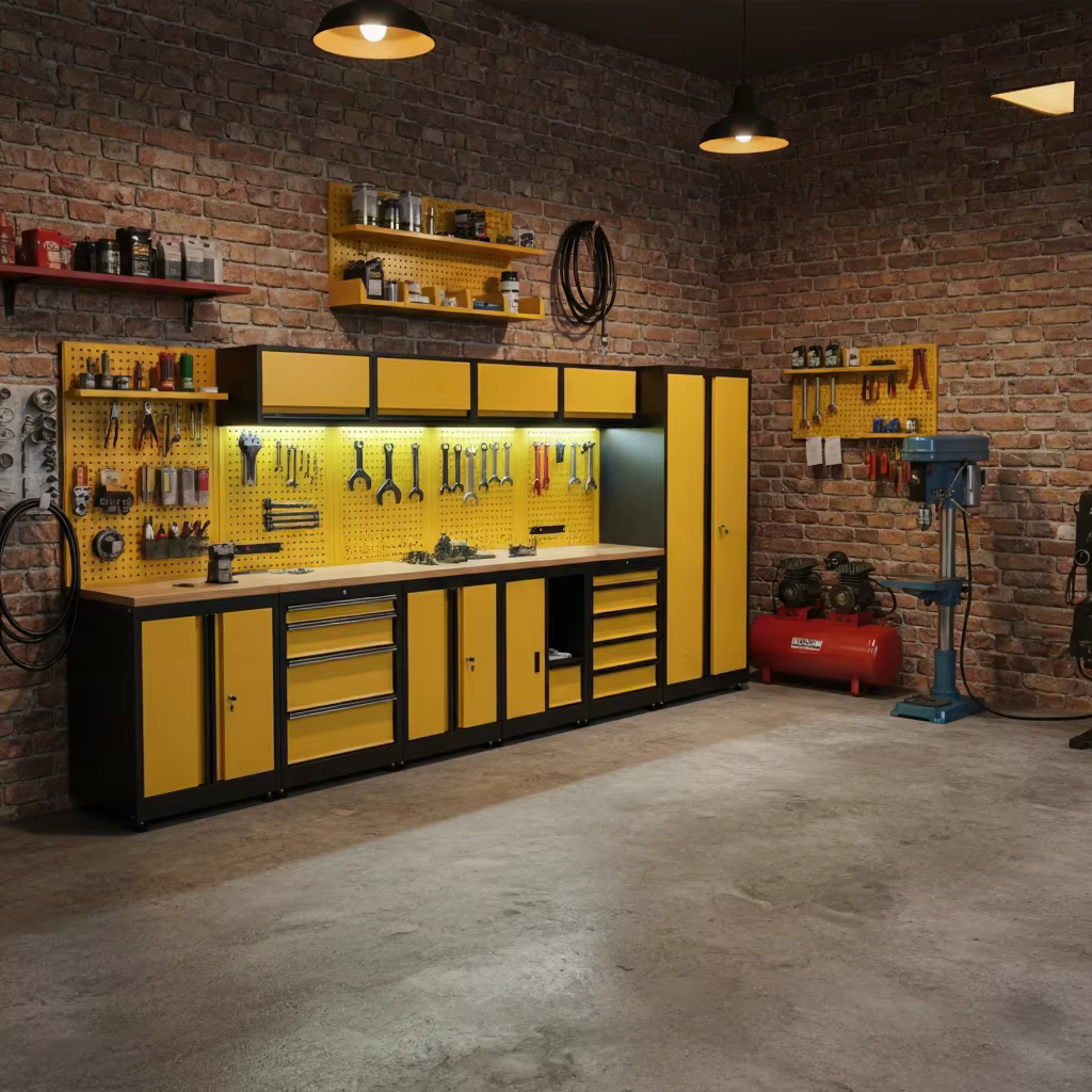 Système de rangement d'atelier professionnel tout-en-un, armoire à outils multi-tiroirs avec panneau