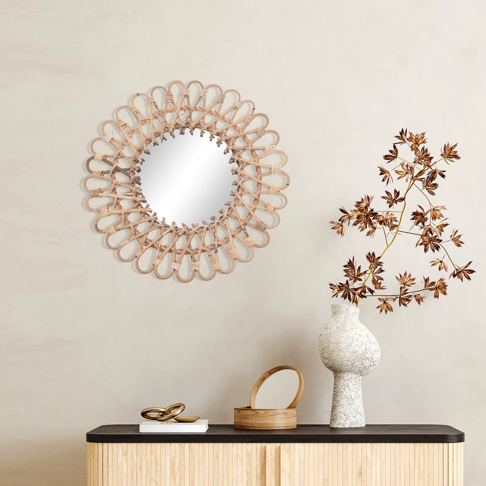 Miroir rond en rotin nordique pour la décoration intérieure, WUNICEF, miroir d'art