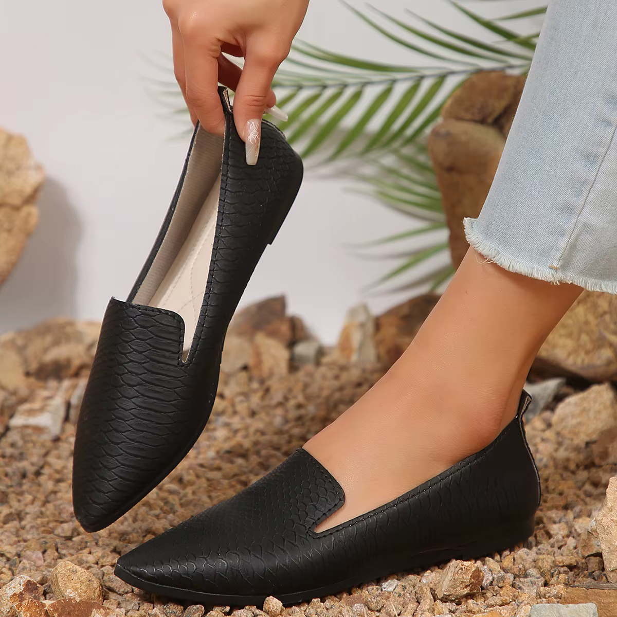 Chaussures pour femmes mocassins en cuir PU ballerines bout pointu pieds nus Slip-on décontracté tal