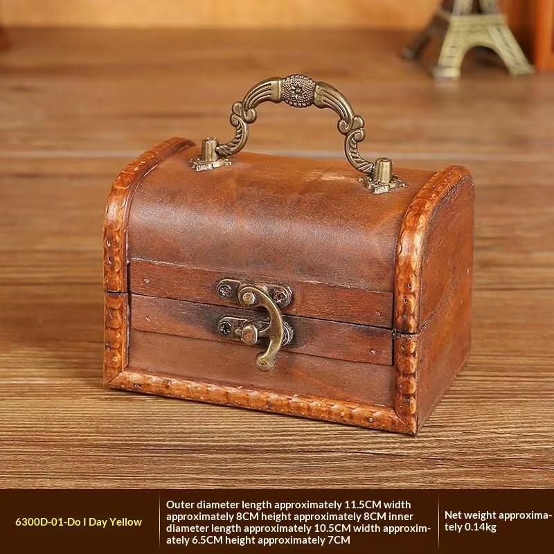 Boîte de rangement en bois rétro avec serrure, coffre à bijoux, colliers, cartes postales et petits 