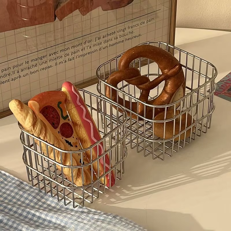 Panier de rangement de bureau en métal, boîte de rangement de cosmétiques et de maquillage, organisa