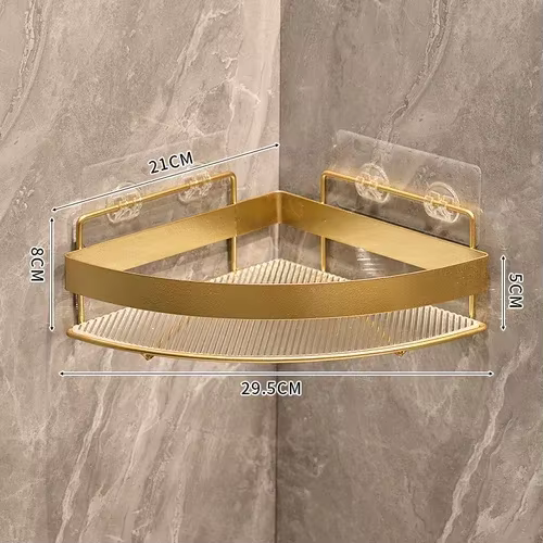 Support de rangement de salle de bain doré, trépied sans poinçonnage, support de rangement mural pou
