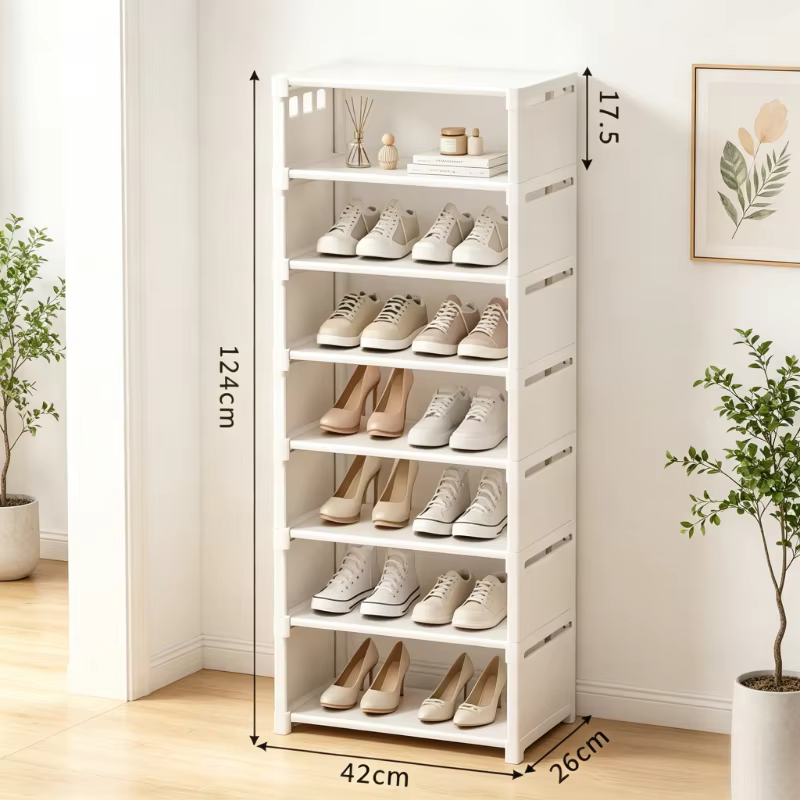 Étagère à chaussures en tissu avec cadre métallique à 8 niveaux, organiseur de chaussures gain de pl
