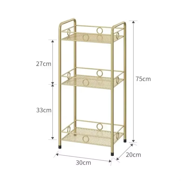 Étagère de salle de bain dorée nordique, support multicouche, rangement de cuisine étanche en métal,