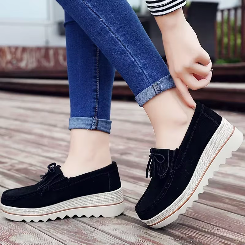 Femmes vache daim chaussures décontractées plate-forme compensée hauteur augmentant chaussures simpl