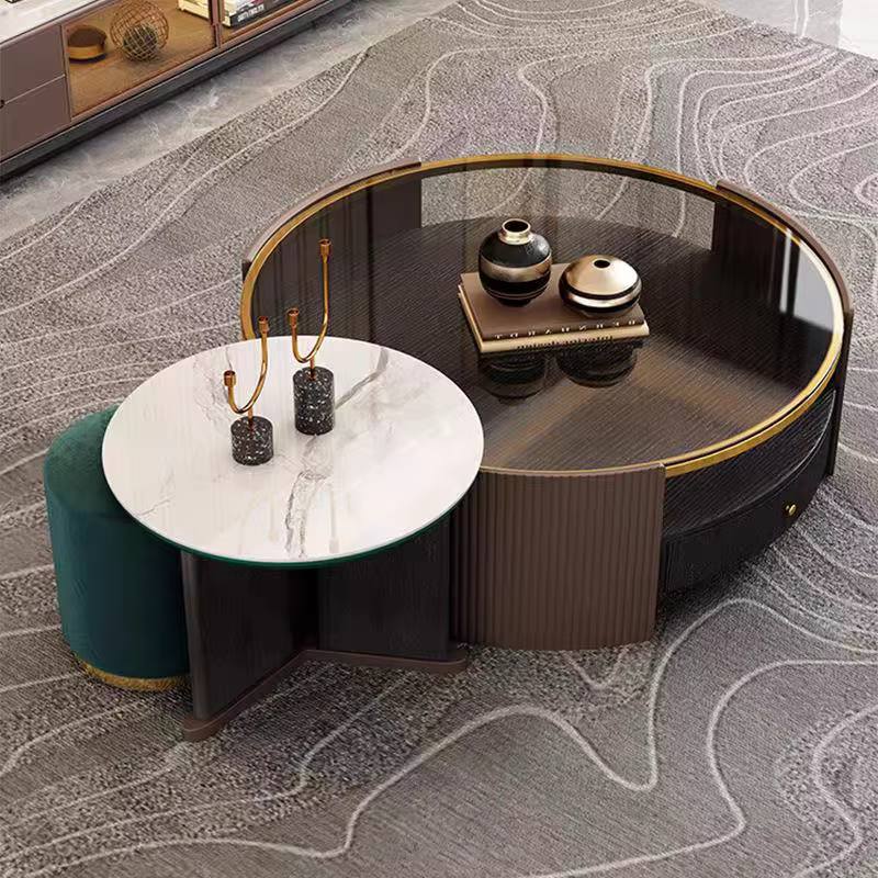 Table basse ronde de luxe moderne avec rangement, gain de place, intelligente, pour appartement, meu